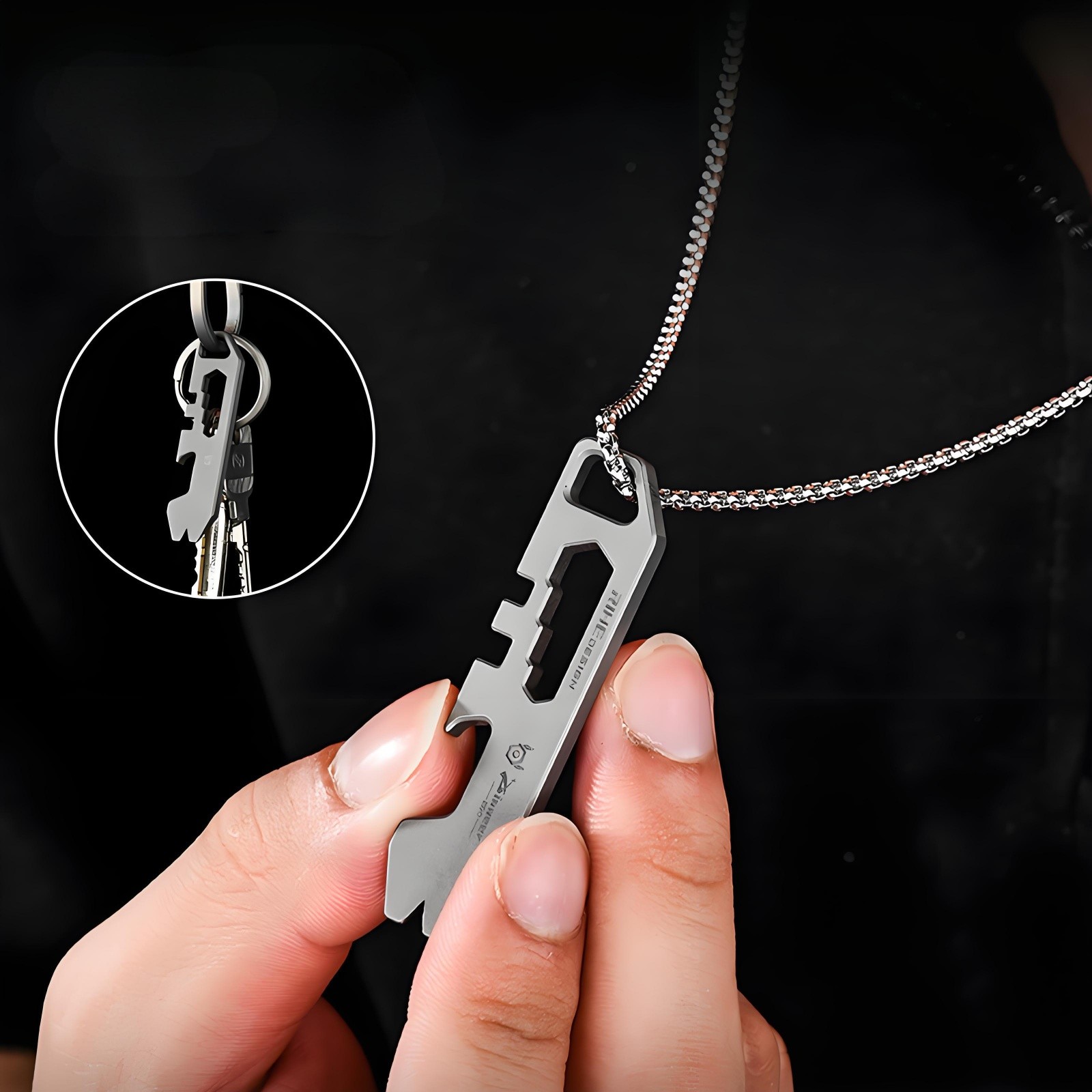 Titanium Alloy EDC Pry Bar Multi Tool Keychain Bottle Opener Wrench Ruler
