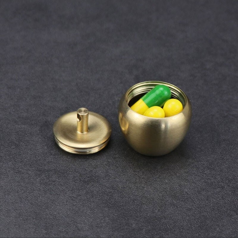 Brass Keychain Waterproof Storage Box Sealed Pill Capsula Portable Tank EDC Tool