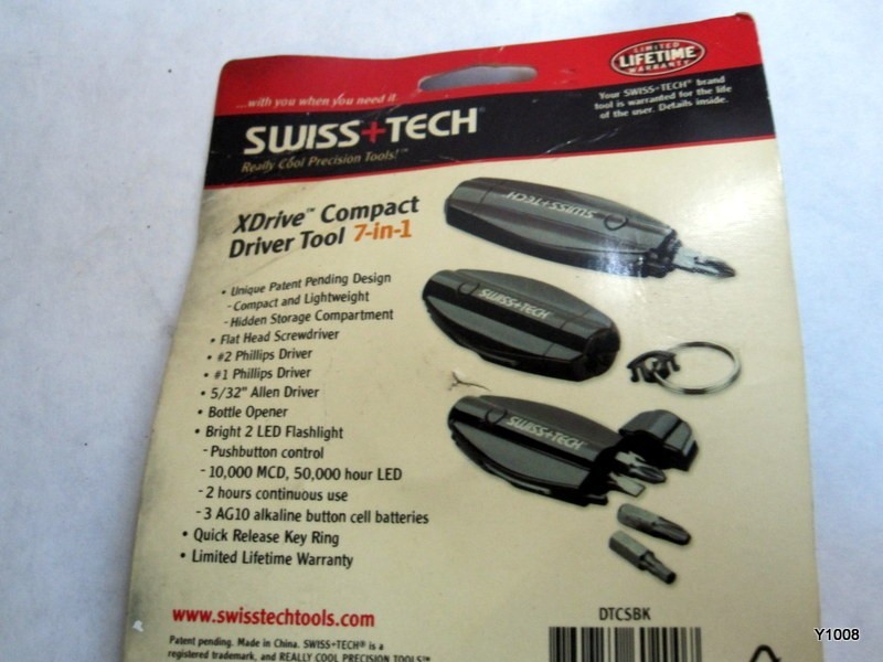 SWISS TECH XDRIVE 7-IN-1 Micro ratchet tool with drivers & led light on key ring