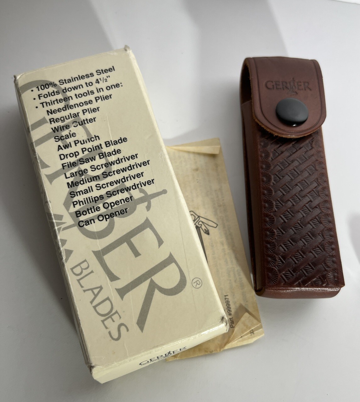 Vintage Gerber Multi Tool Stainless Steel Made USA File Leather Sheath NEW