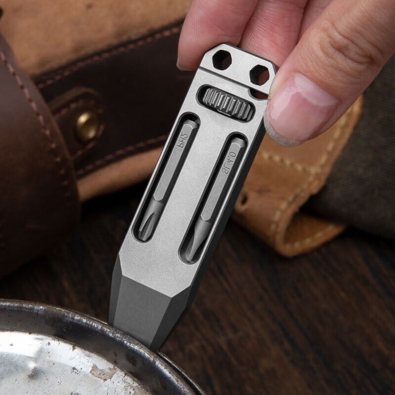 Mini Titanium Multi Tools Adjustable Wrench Pocket EDC Pry Bar Crowbar with Bits