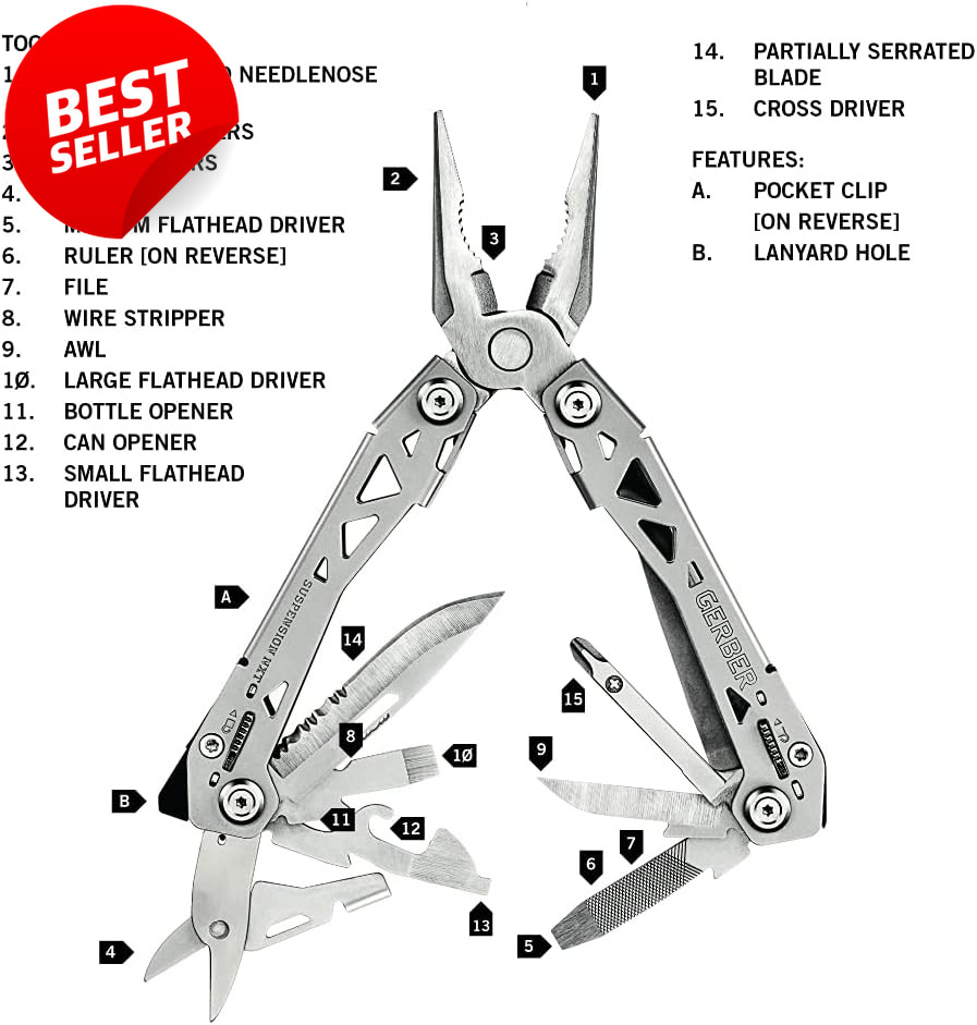 15-in-1 EDC Multi Tool w/ Knife Pliers Wire Stripper Stainless Steel Gear – US