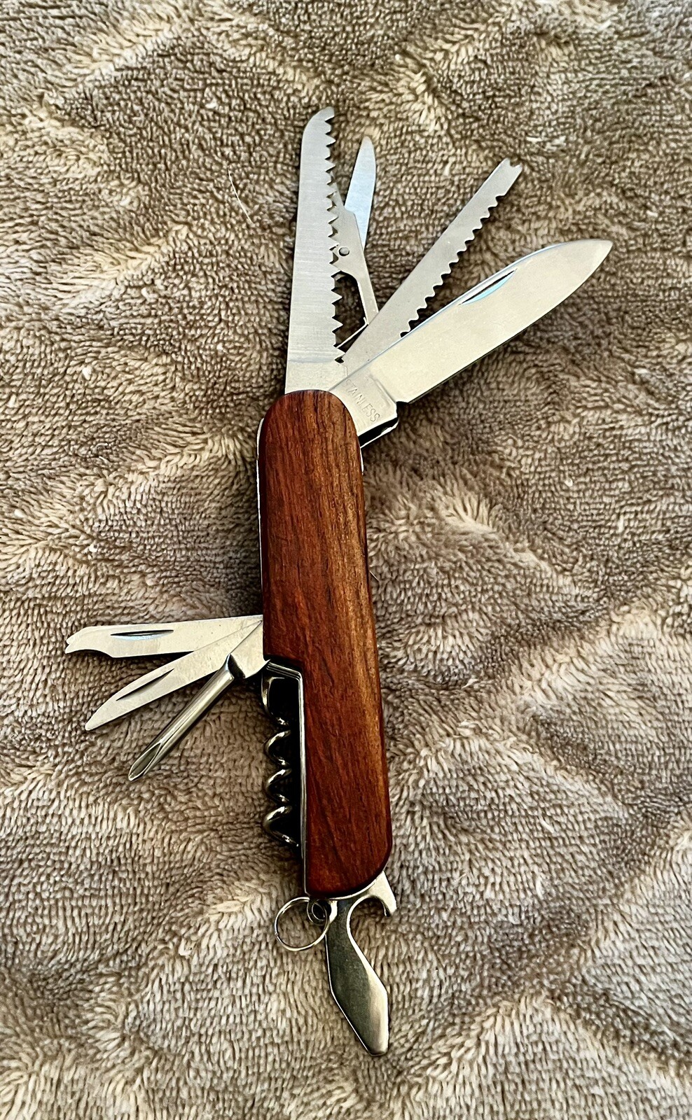 Custom New 11-Function Unbranded Swiss Army Knife Wood Grain Finish Nice Gift!!