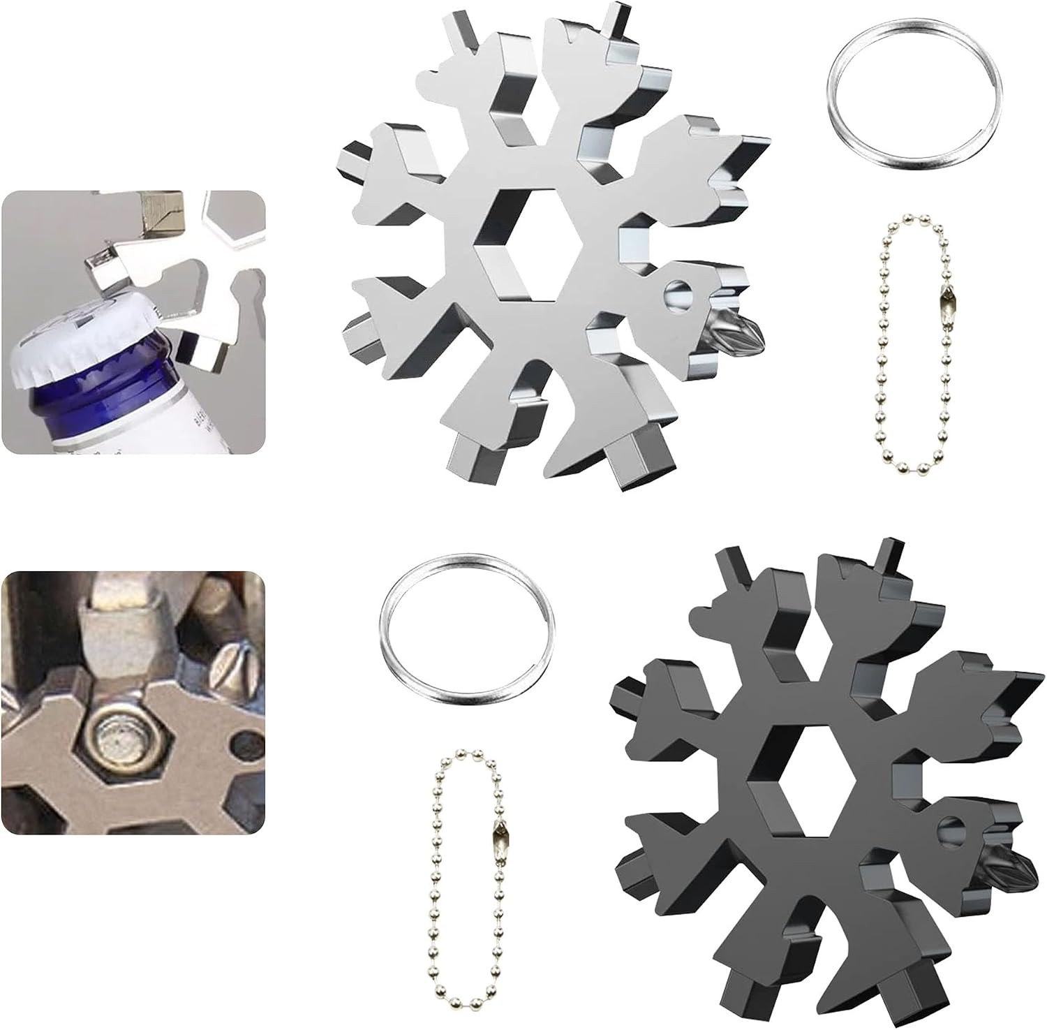 Multipurpose Snowflake Wrench,Portable Screwdriver/Bottle Opener/Safety Hammer,1