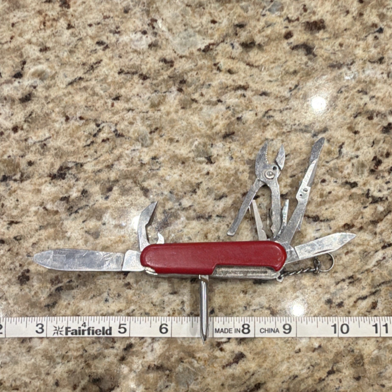 Wenger Multi-Tool Red Stainless Steel Knife Scissors Pliers Opener Can Opener
