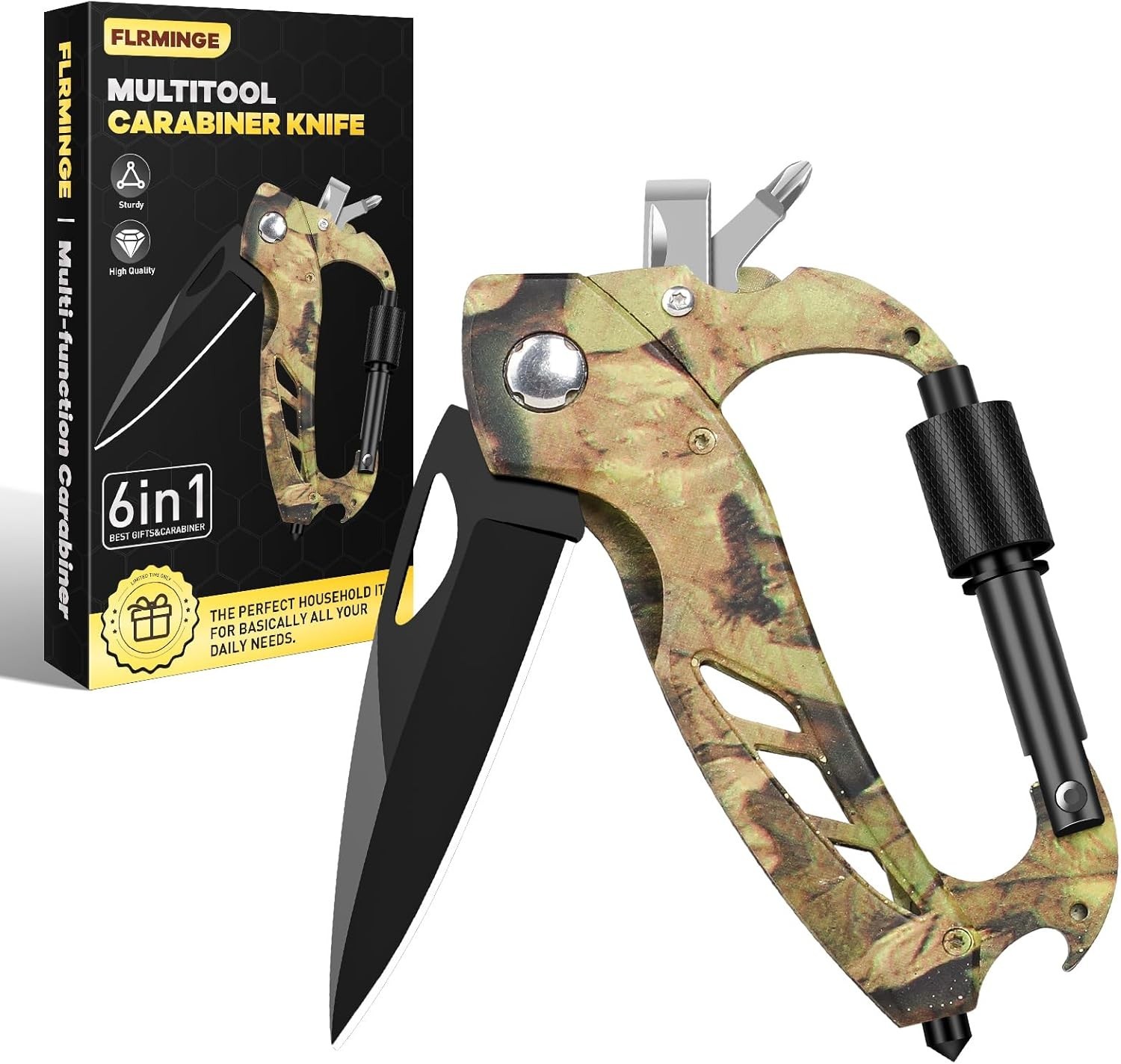 Multitool Carabiner W/ Pocket Knife Survival Gear Camping Hiking，EDC Carabiners