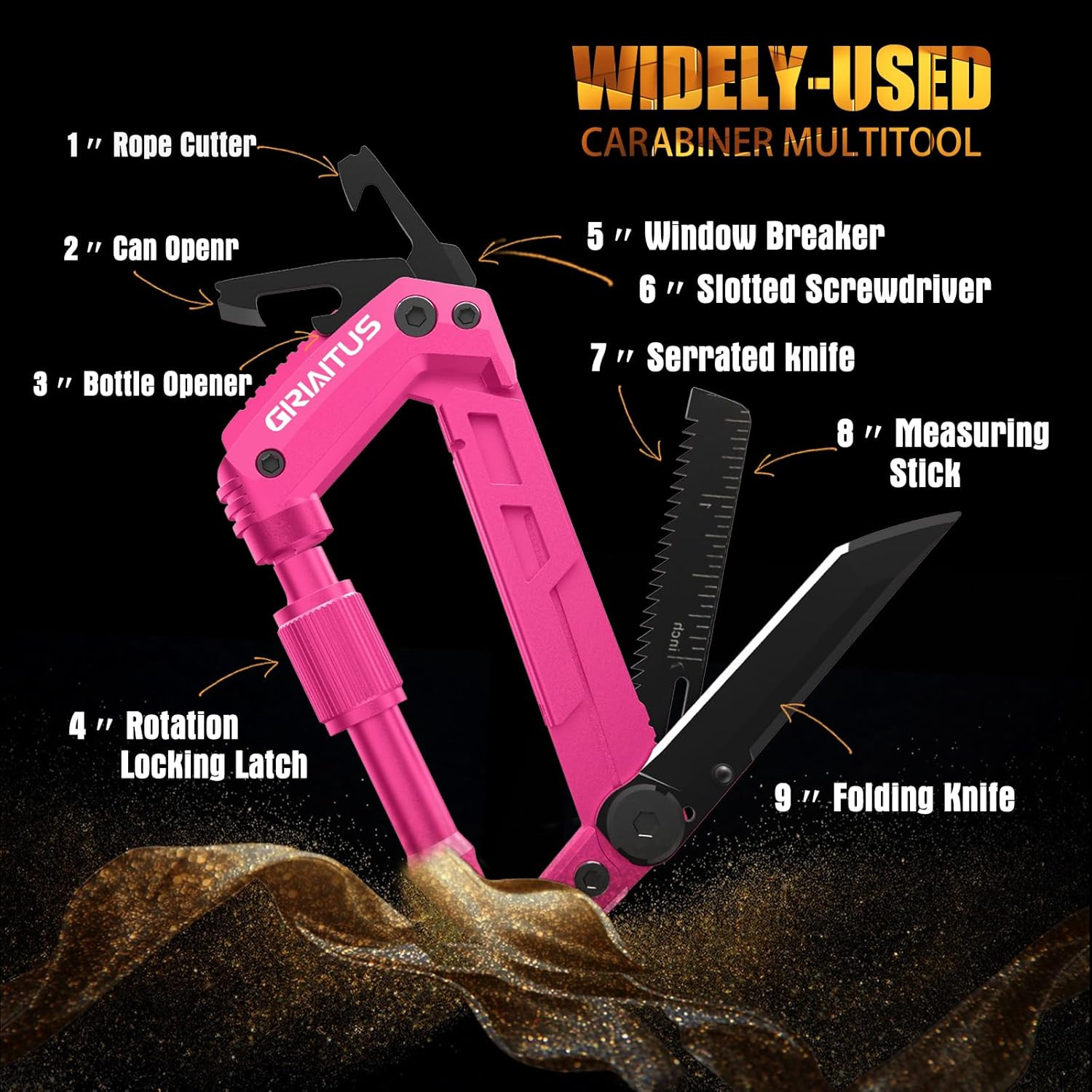 Multitool Carabiner with Pocket Knives, EDC Carabiners, Folding Serrated Knife,