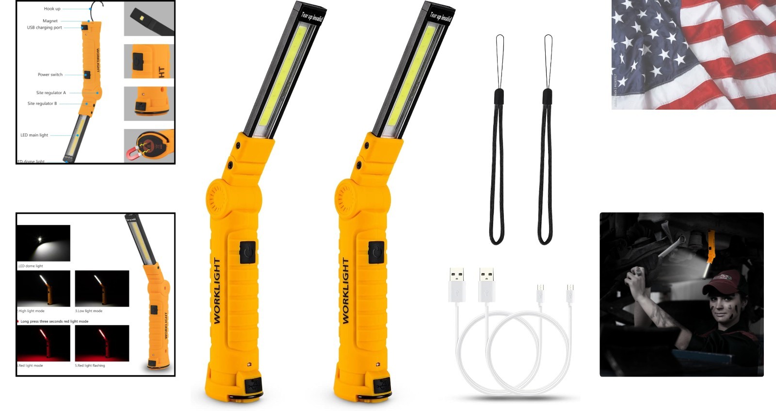Tool Gifts for Men,Rechargeable LED Work Lights 2-Pack, Magnetic Base, Christ…