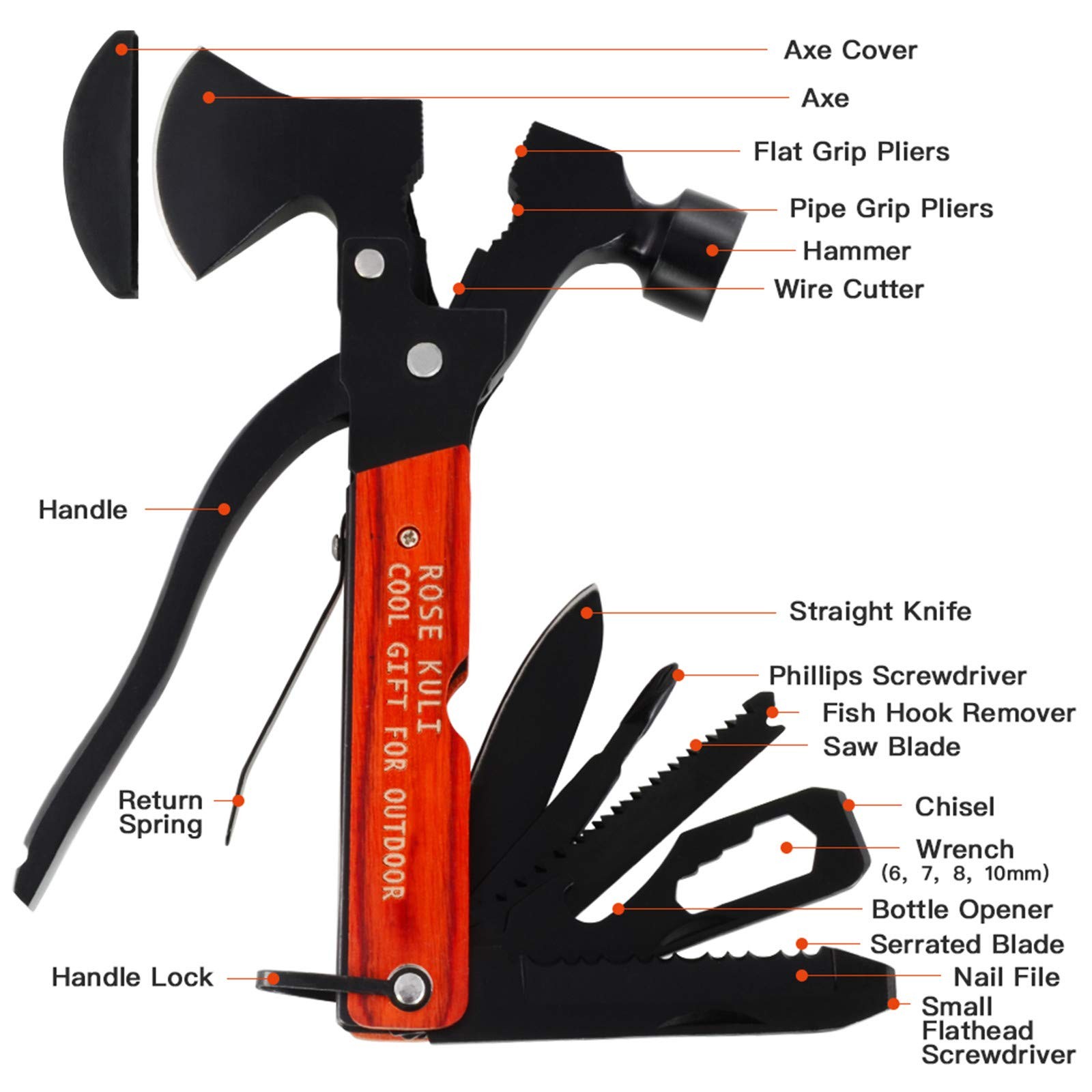 Camping Multitool Axe Hammer, 18 in 1 Multitool Hatchet Multitool Camping Too…