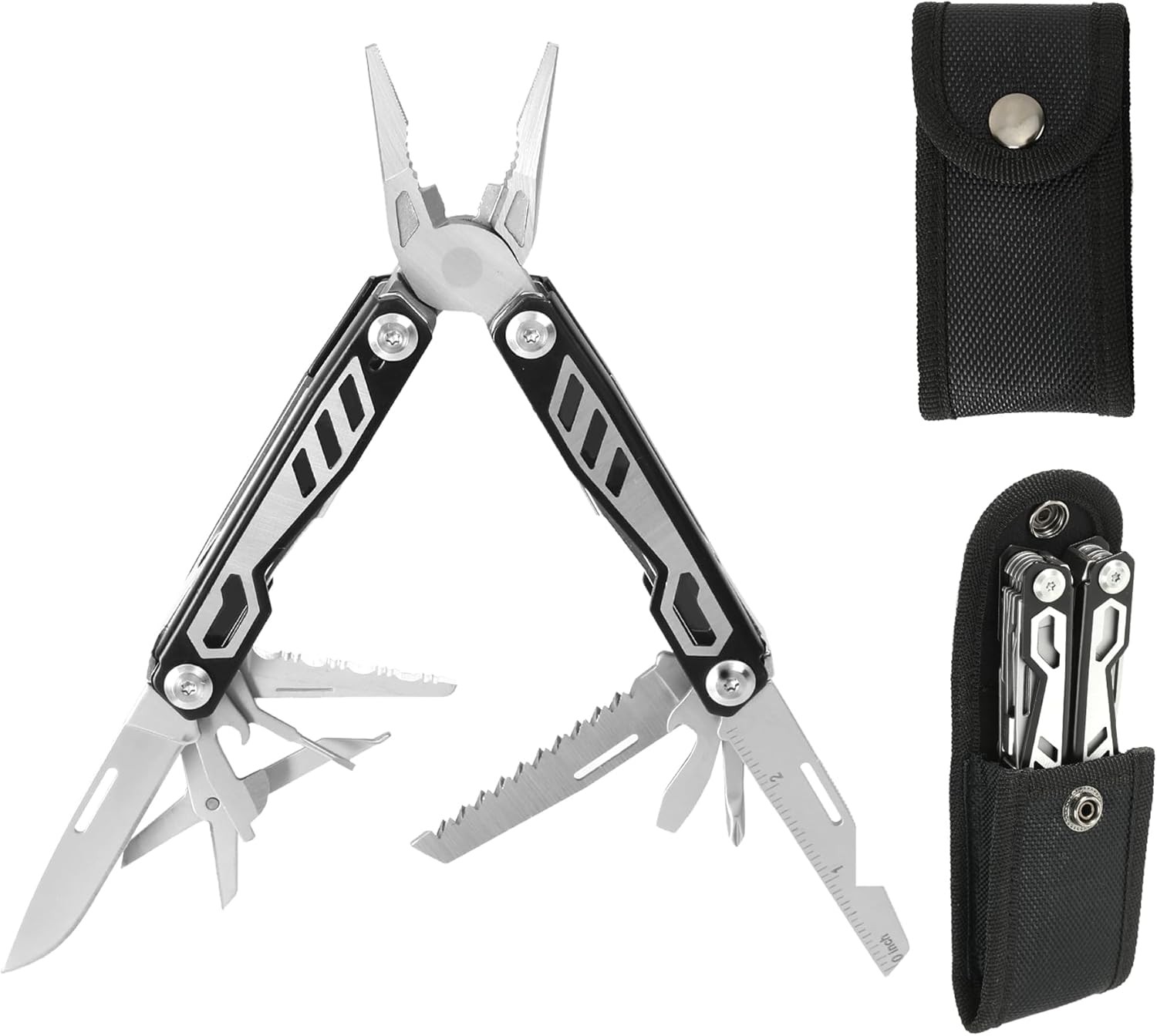 16-in-1 Compact Multitool Full-Size Multi Tool DIY High-Grip Black Handle
