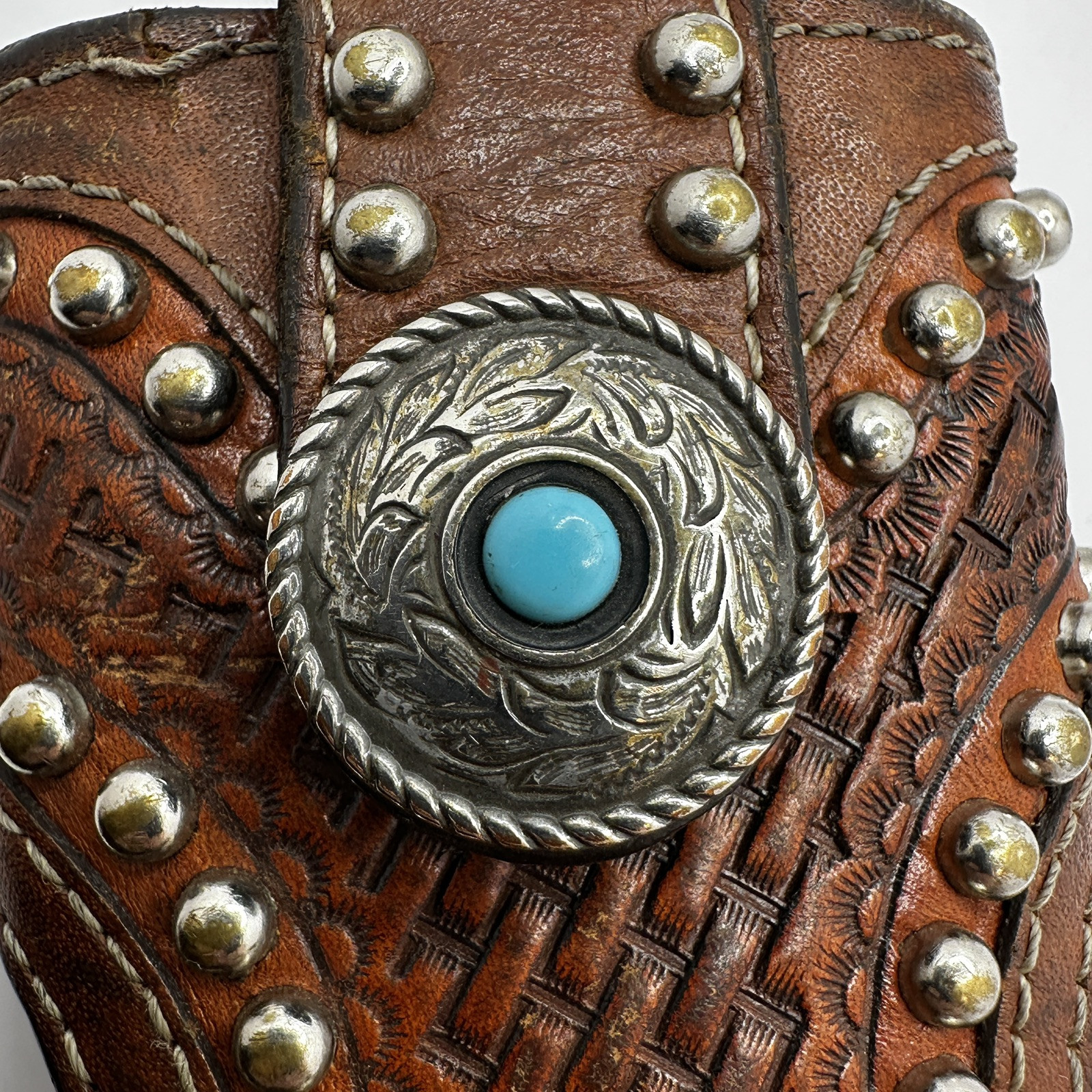 Rare Leather Sheath Handmade With Turquoise & Lots Of detail
