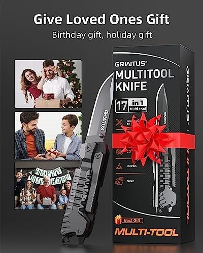 17-in-1 Multitool Knife with Fire Starter, Screwdrivers, Whistle & More – Campin
