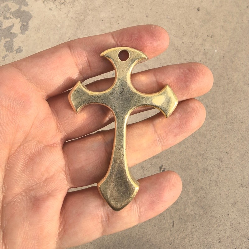 Unpolished – Brass Solid Cross Pendant EDC Tool