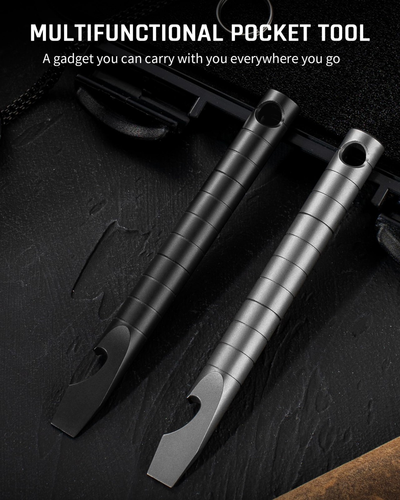EDC Titanium Pry Bar Multitool – Keychain Crowbar with Beer Bottle Opener, 6-in-