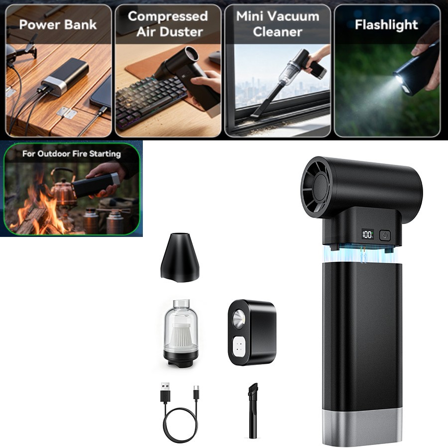 Outdoor Multi-Tool Camping Power Bank Arc Lighter Air Duster & Vacuum LED Travel