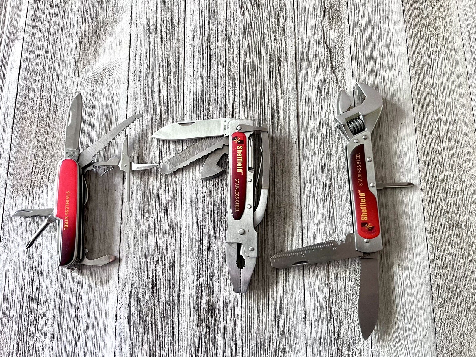 Sheffield Stainless 3 Piece Pocket Knife Tool Kit: Multi-Function Pocket Knives