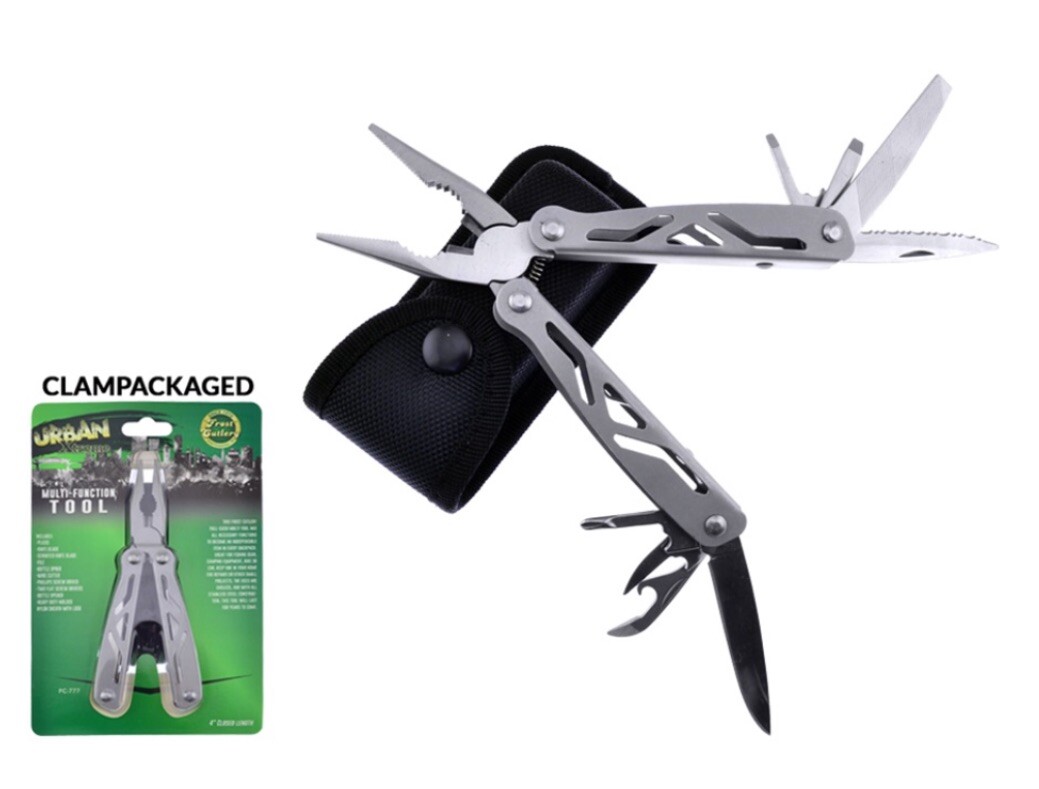 Stainless Steel Multi-Tool, 4” Long Enclosed, Heavy Duty Molded Nylon Pouch.