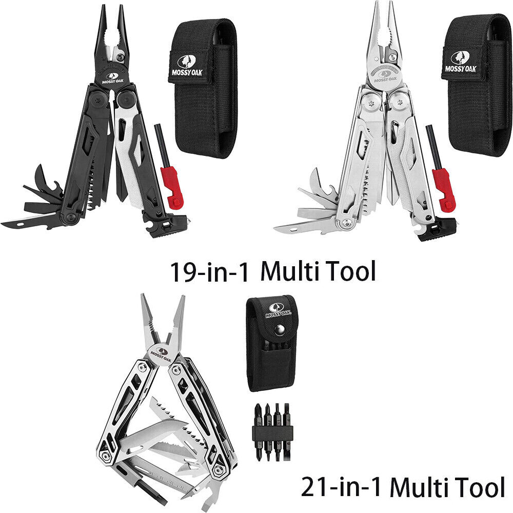 MOSSY OAK Multitool 21-in-1/19-in-1 Stainless Steel MultiTool Plier Pocket Knife