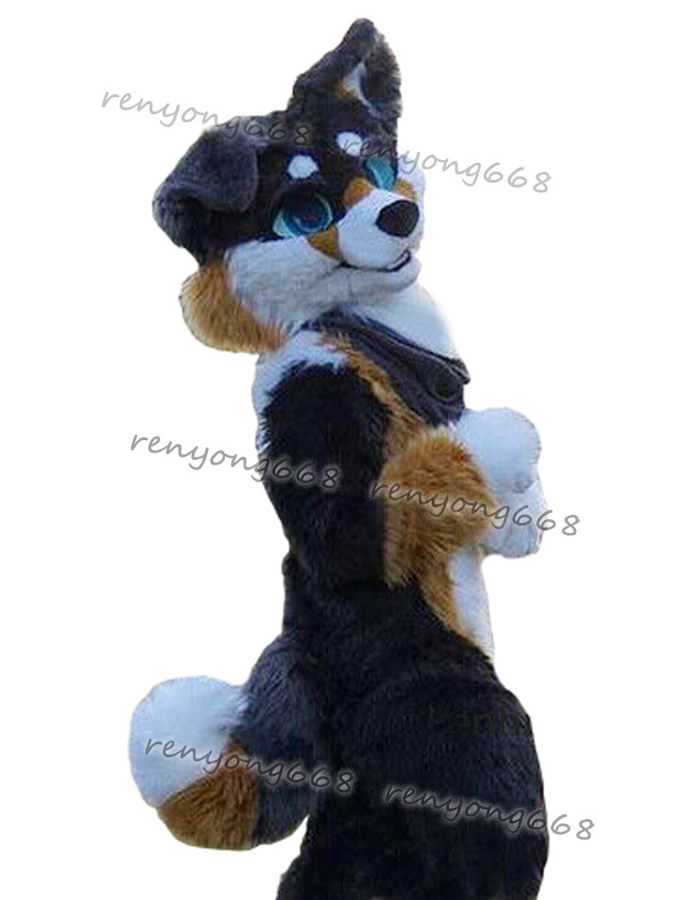 Long Fur Husky Dog Fox Mascot Costume Fursuit Halloween Suit Cosplay #0442