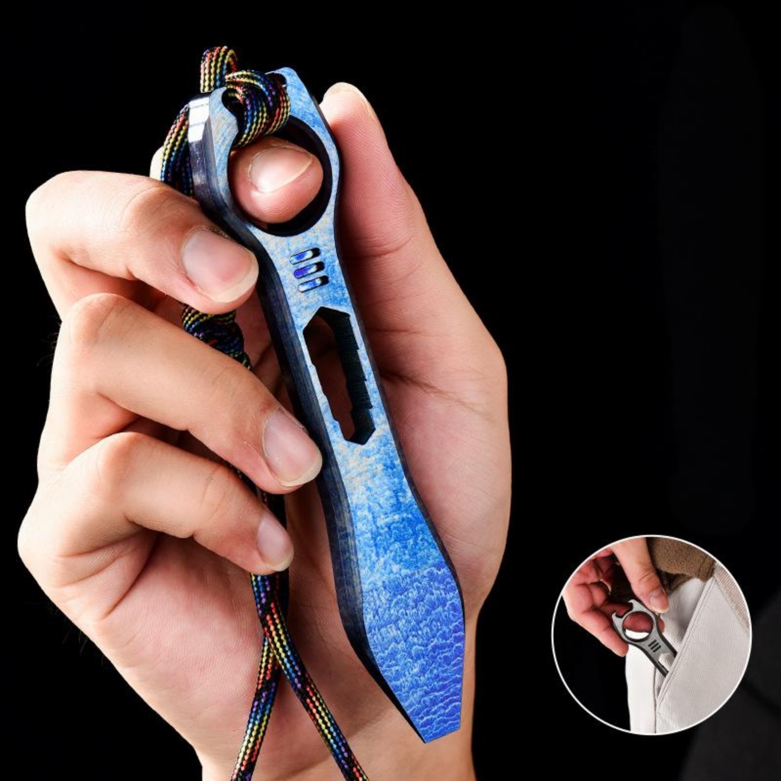 Titanium Alloy EDC Pry Bar Multi-Tool Wrench Bottle Opener Keychain Waterproof