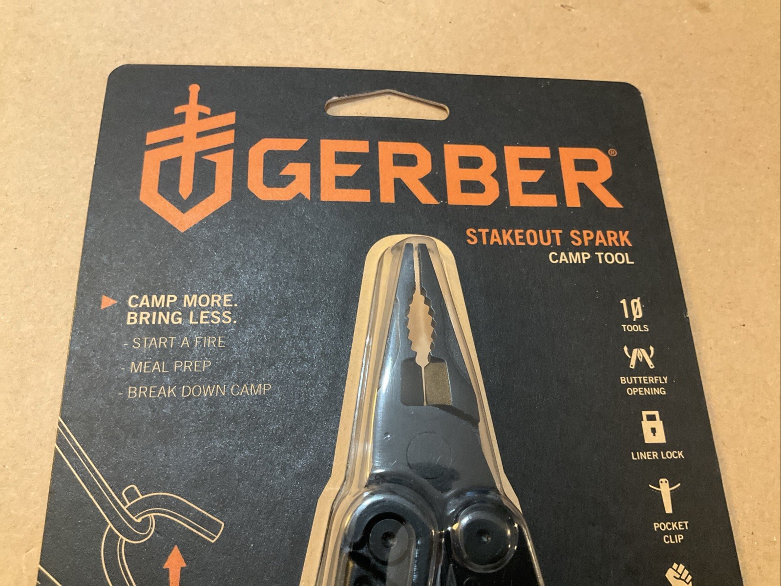 Gerber Stakeout Spark 10 Tools In 1 Pocket Clip Ferro Rod Black/Orange Color