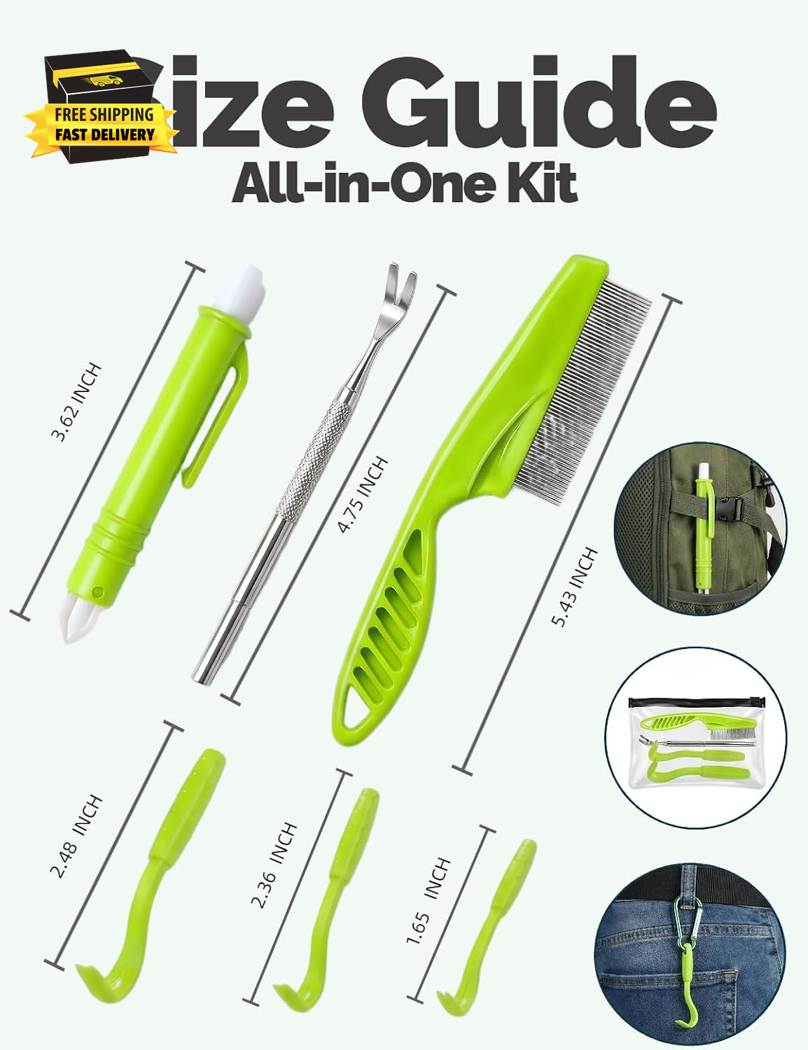 Tick Removal Tool 6 in 1, Pet Tick Remover Kit with Flea Comb, Portable Outdoor