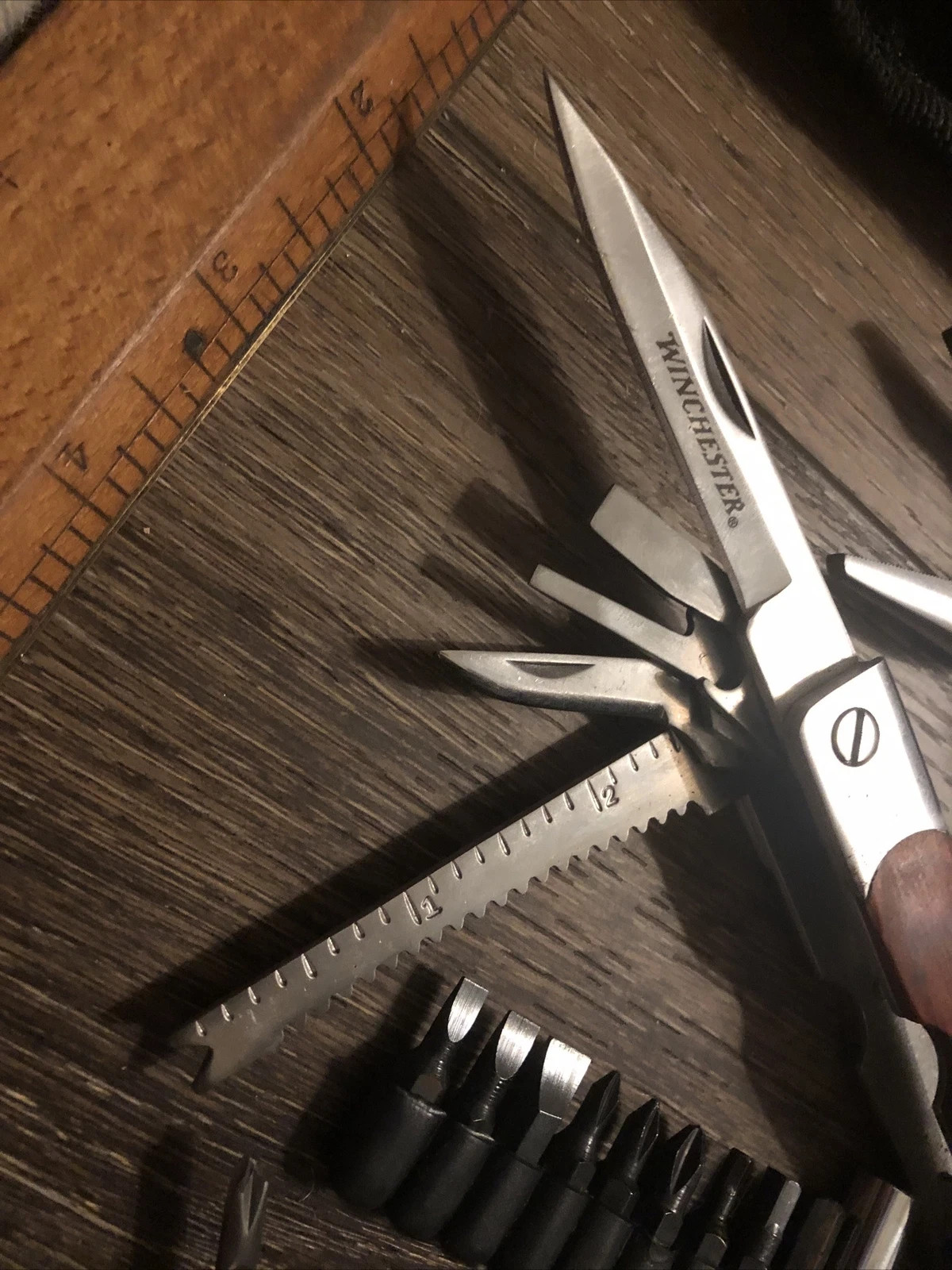 Lot of 2 Winchester Multi-Tools: Winframe & 2CR Wood Handle with Sheaths & Bits