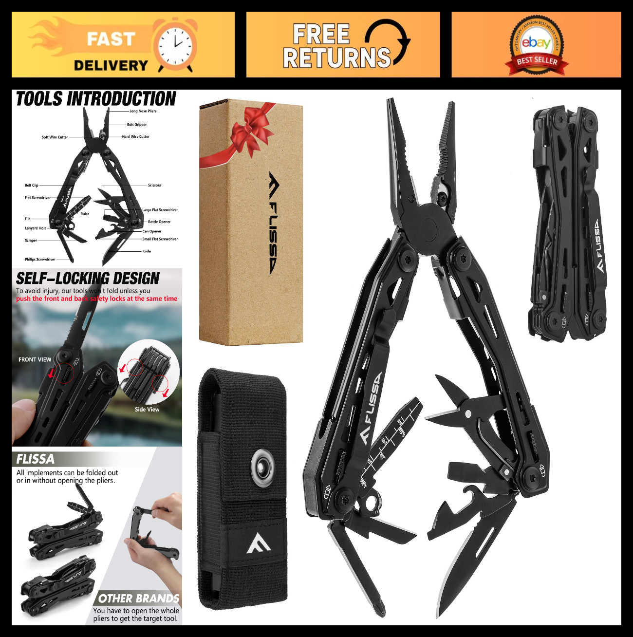 16-in-1 Stainless Steel Multi Tool – EDC Multitool with Pocket Knife, Pliers & S