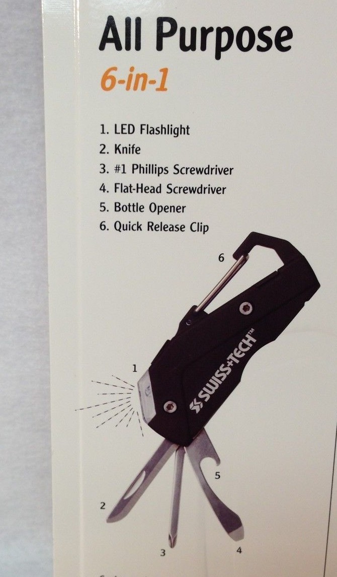 New Swiss+Tech All Purpose 6 in 1 Multitool LED Light Bottle Opener Knive