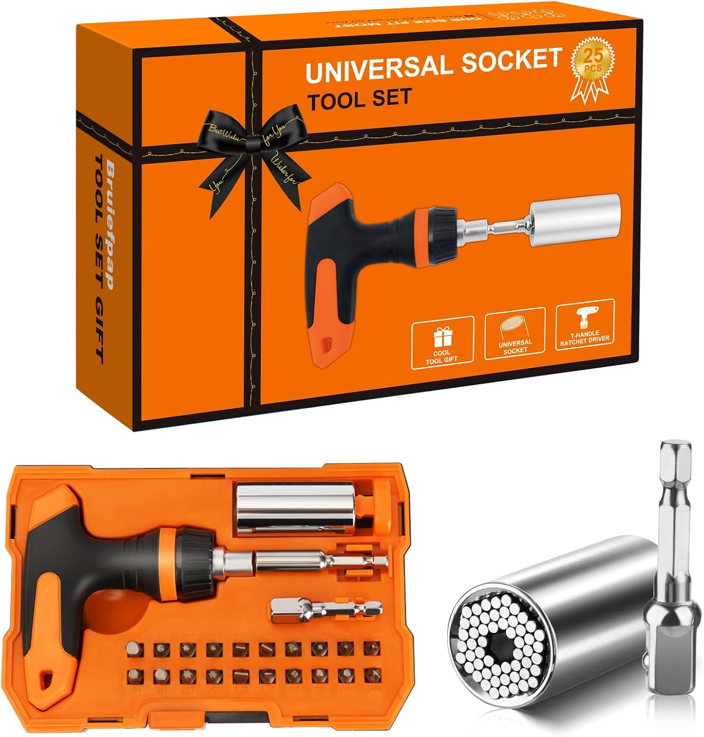 Universal Socket Tool Set, Stocking Stuffers for Men Gifts for Men,Ratcheting Sc