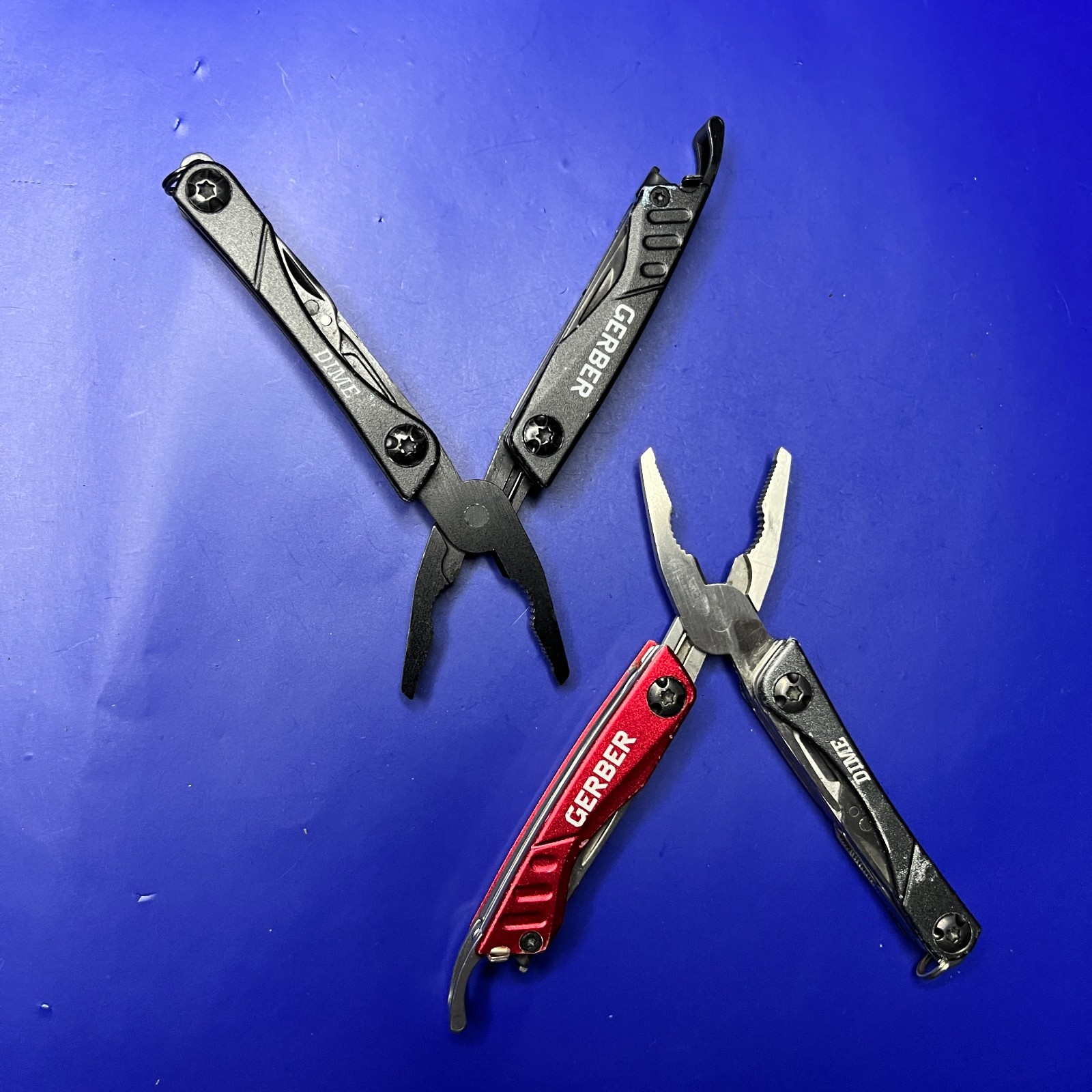 Lot of 2 Gerber Dime Multi-Tools Small Keychain Pliers Knife File Scissors
