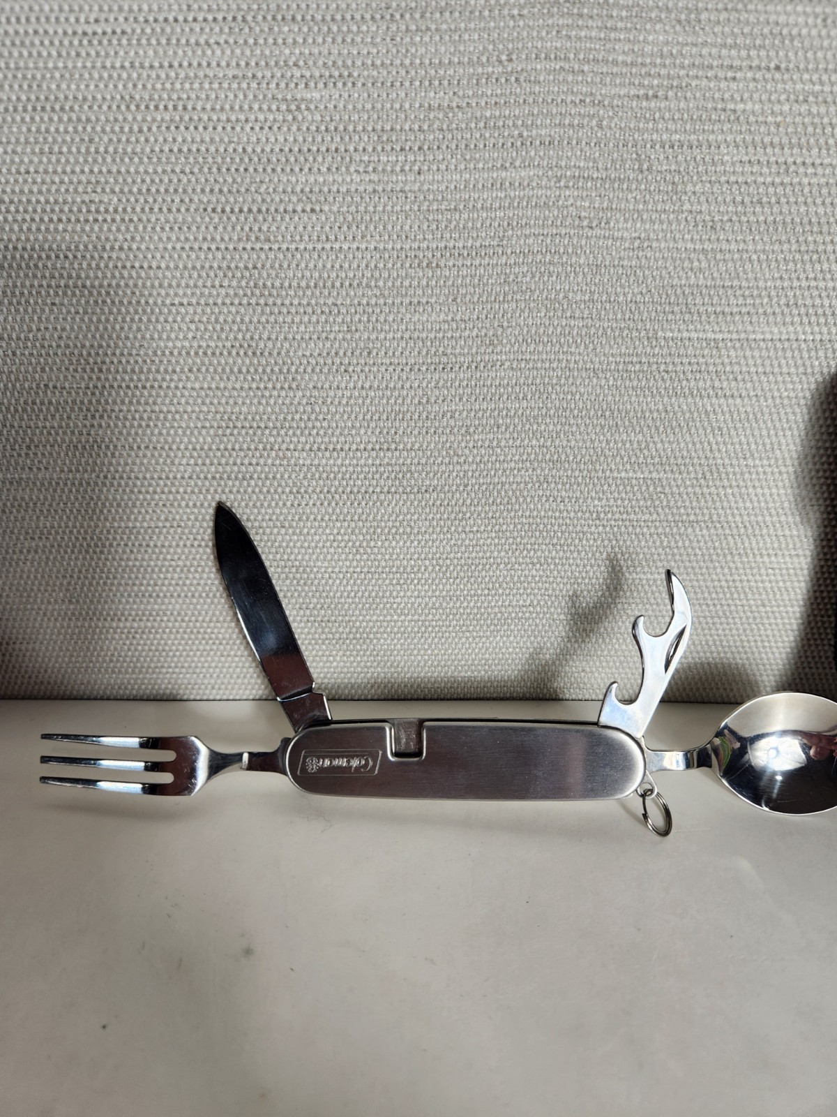 Vtg Coleman Camp Multi Tool Spoon Fork Knife Can Bottle Opener Stainless Steel
