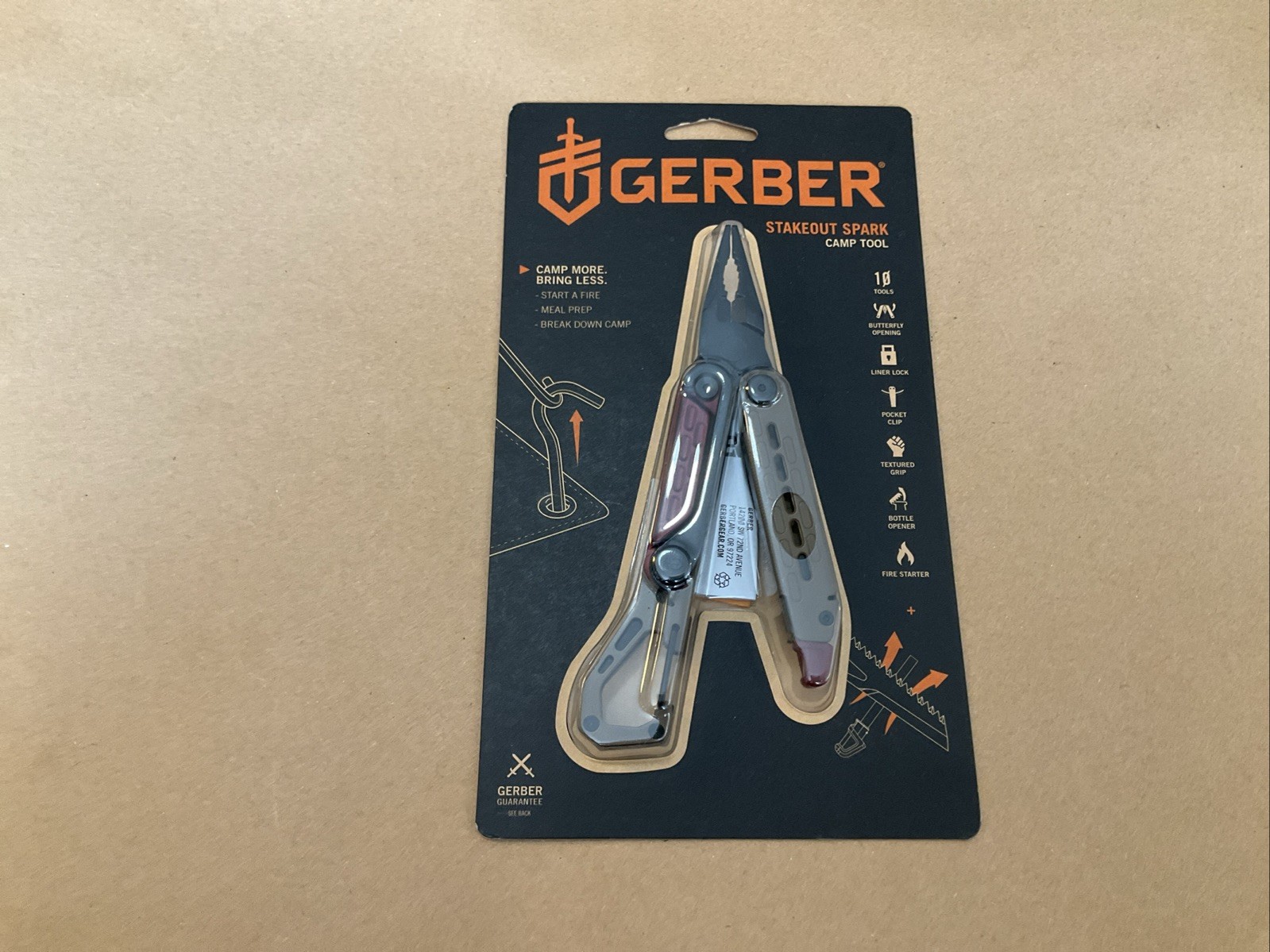 Gerber Stakeout Spark 10 Tools In 1 Pocket Clip Ferro Rod 4.6″ Closed 2.4″ Blade