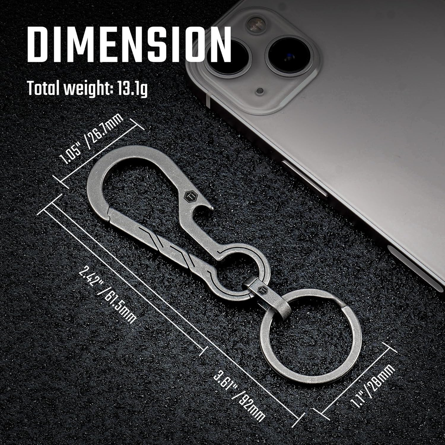 KM01 Titanium EDC Keychain Clip with Bottle Opener, Quick Release Carabiner Key