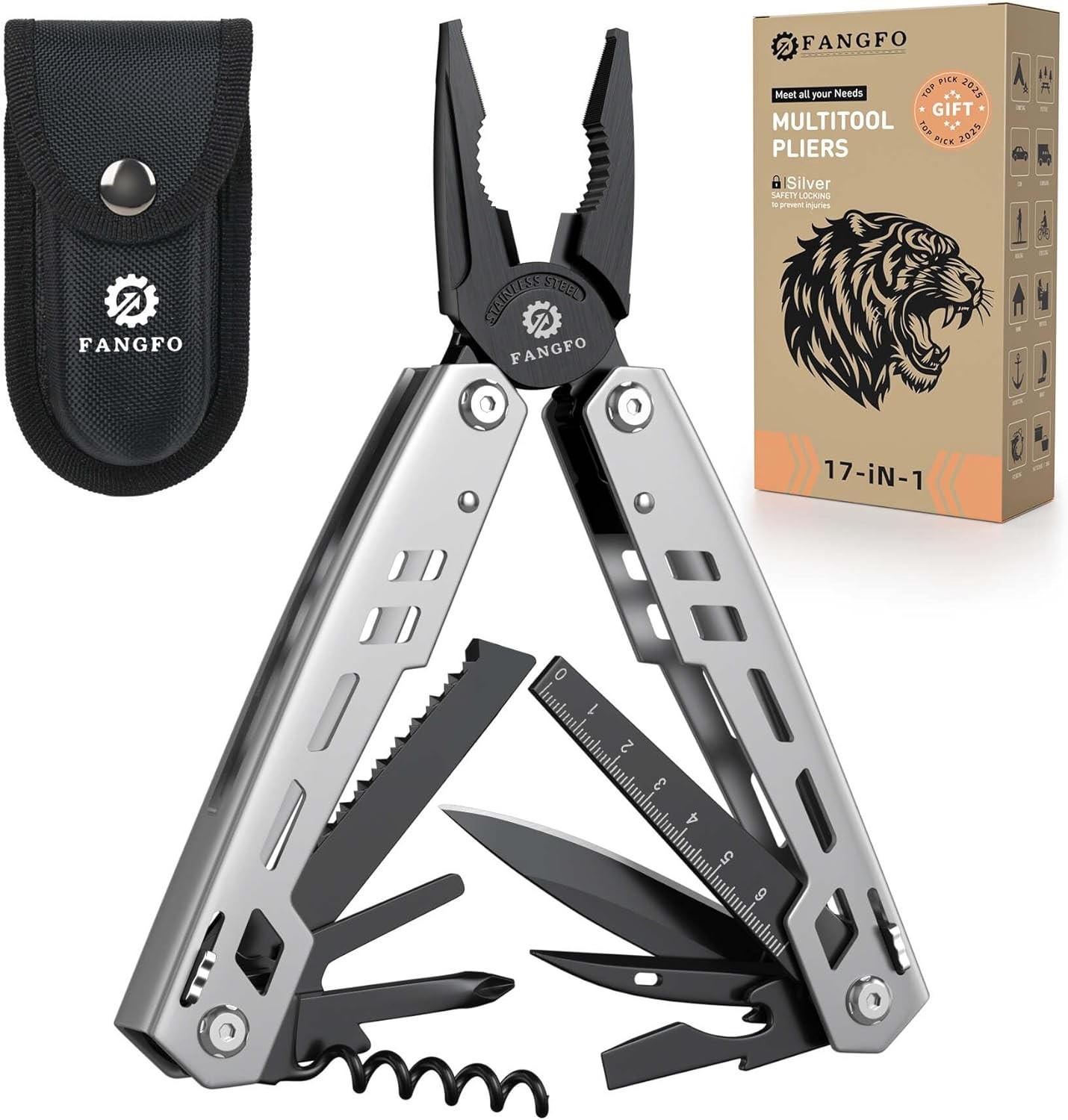 Multitool 17-In-1 Stainless Steel Multi Tool with Pocket Knife Needle Nose Plier