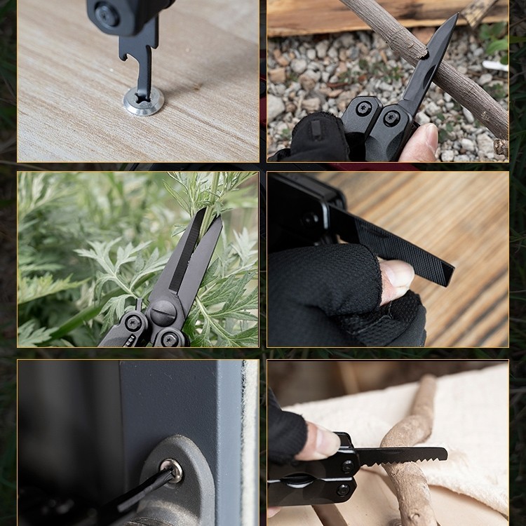 Herramienta de supervivencia para acampar al aire libre 10 en 1 (negro)