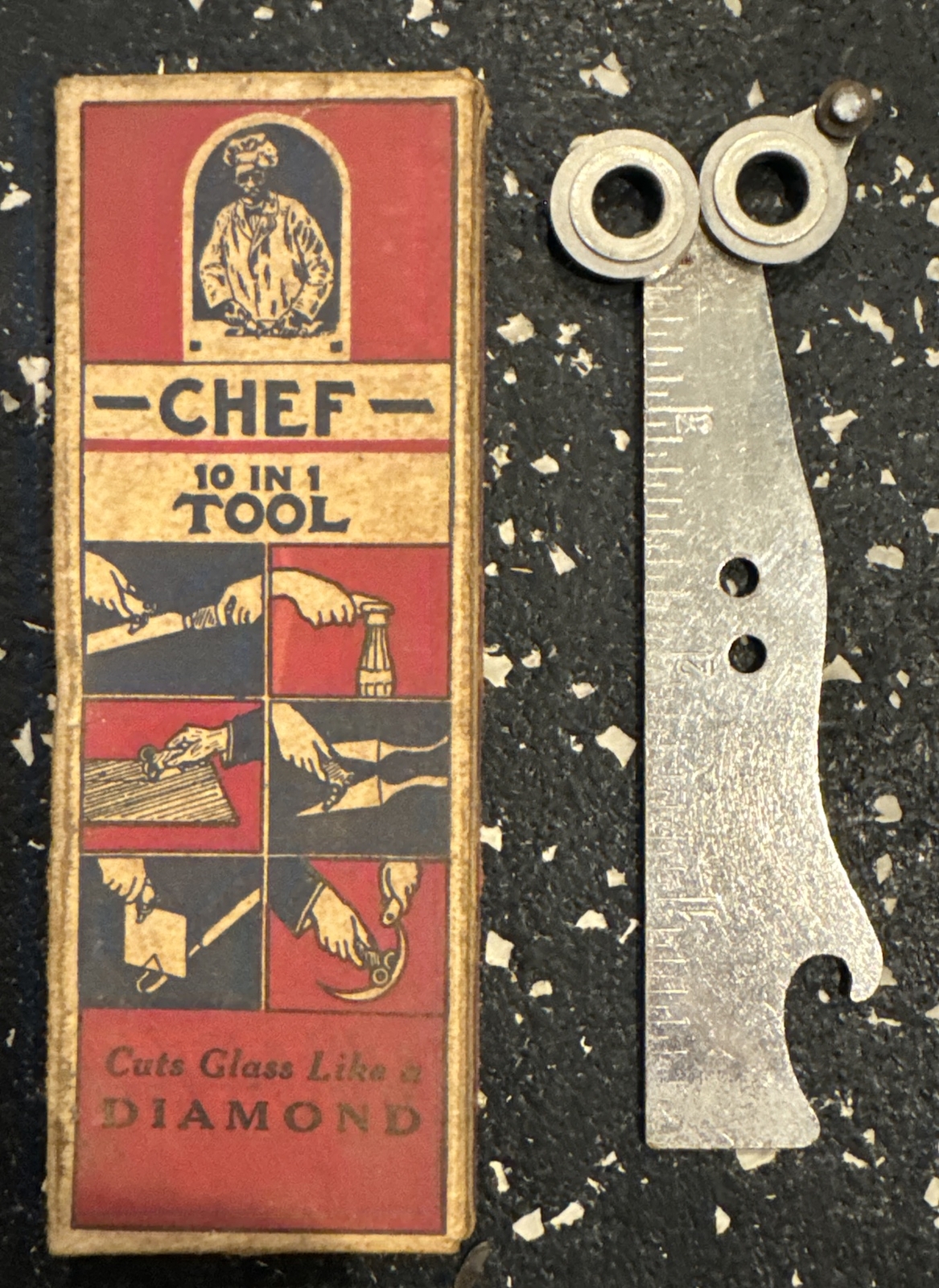 ANTIQUE CHEF – 10 in 1 Combination Metal Tool with Original Box and Instruct F2