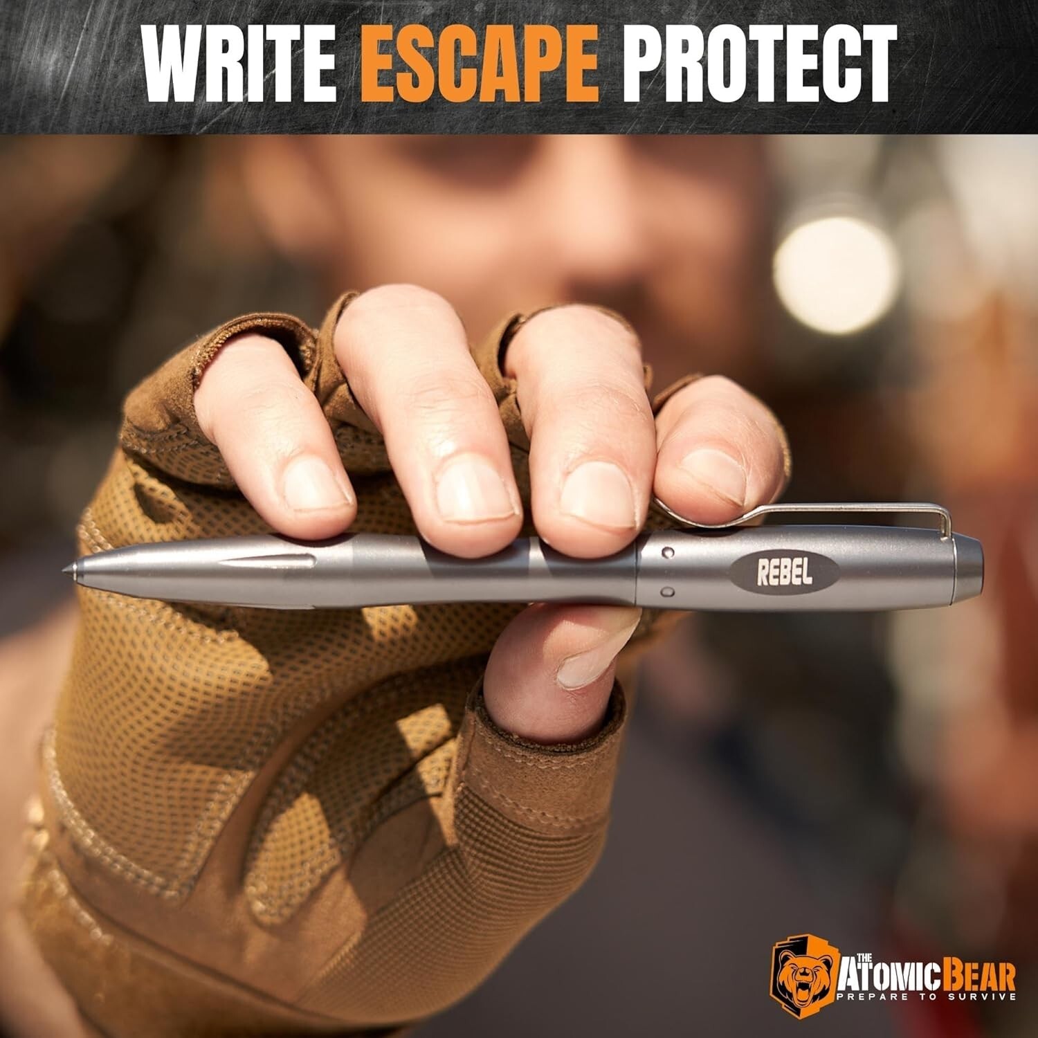 The Atomic Bear Tactical EDC Pen with Glass Breaker – 2 Black Ink Cartridges