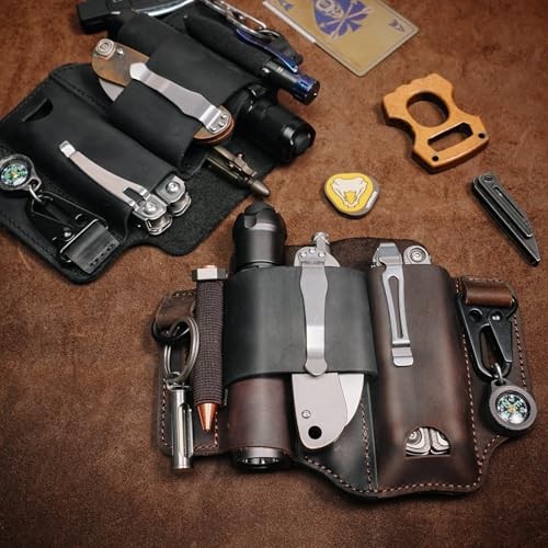 Leather Multitool Sheath – EDC Belt Organizer for Leatherman Tools, Flashlight,