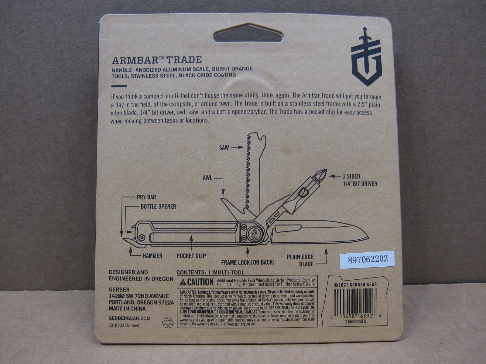 Gerber Armbar Trade Multi-Tool 2.5″ Stainless Steel Blade 8 Functions