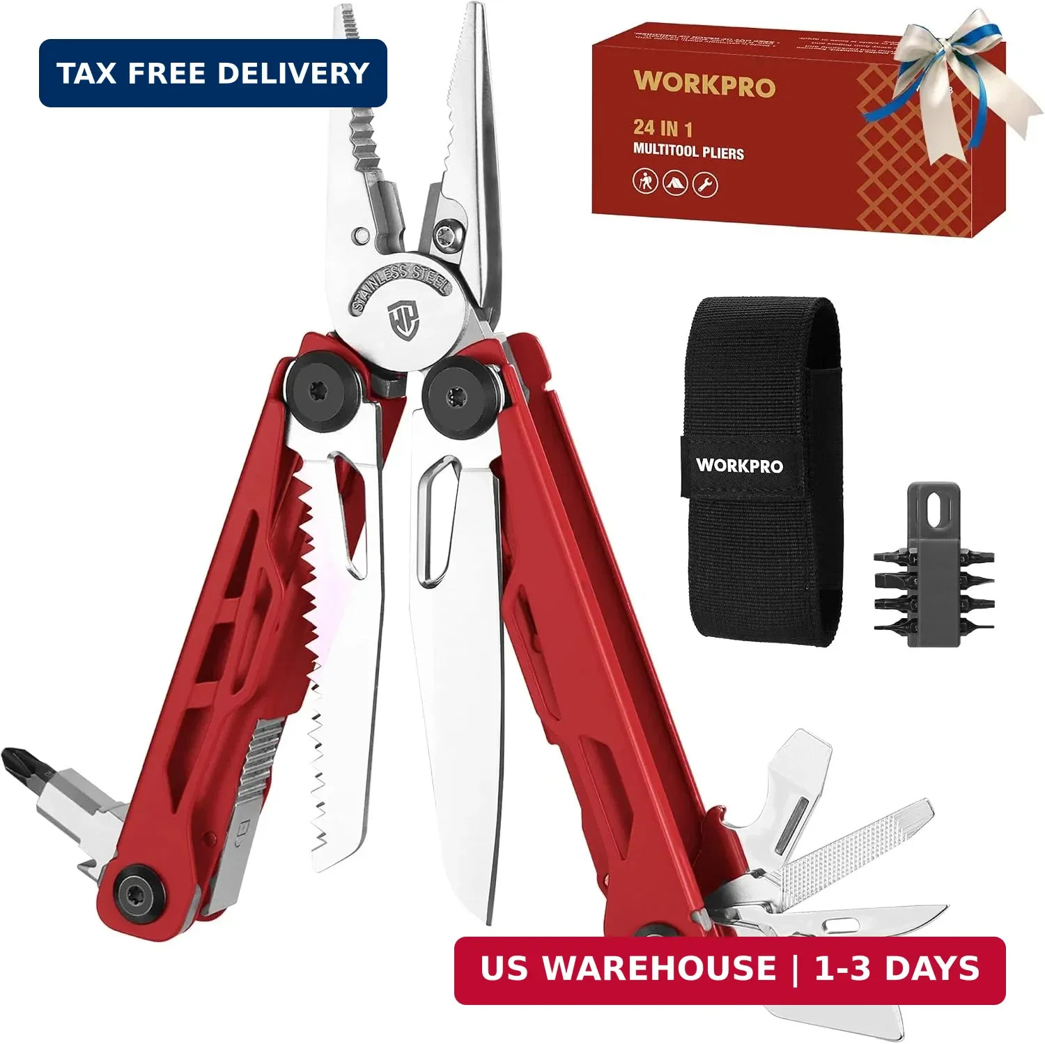 WORKPRO Gifts for Men Father Husband, 24-in-1 Mutitool, Stainless Steel Multitoo