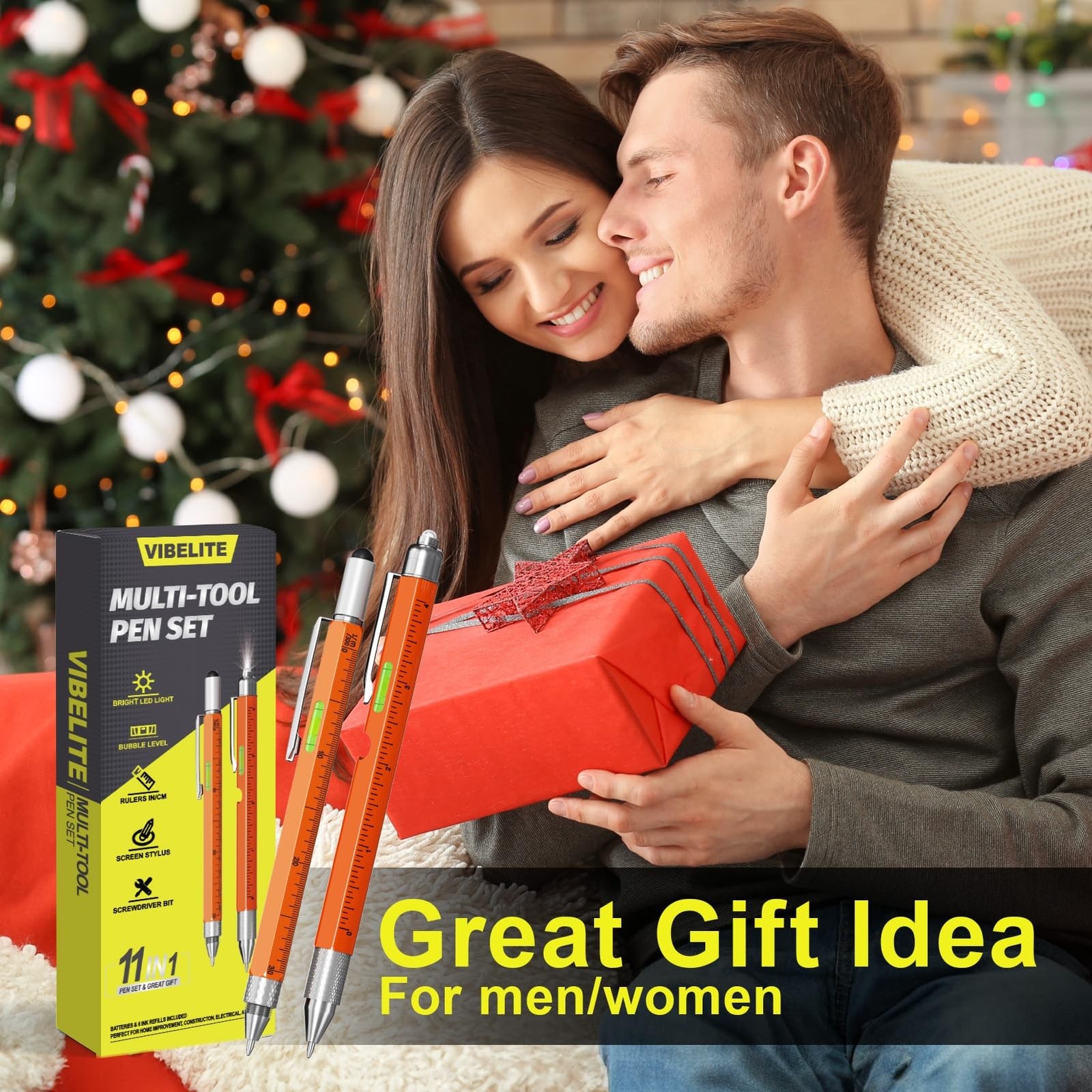 Gifts for Men Dad Him, 9 in 1 Multitool Pen Set with LED, Stylus, Level, Scre…