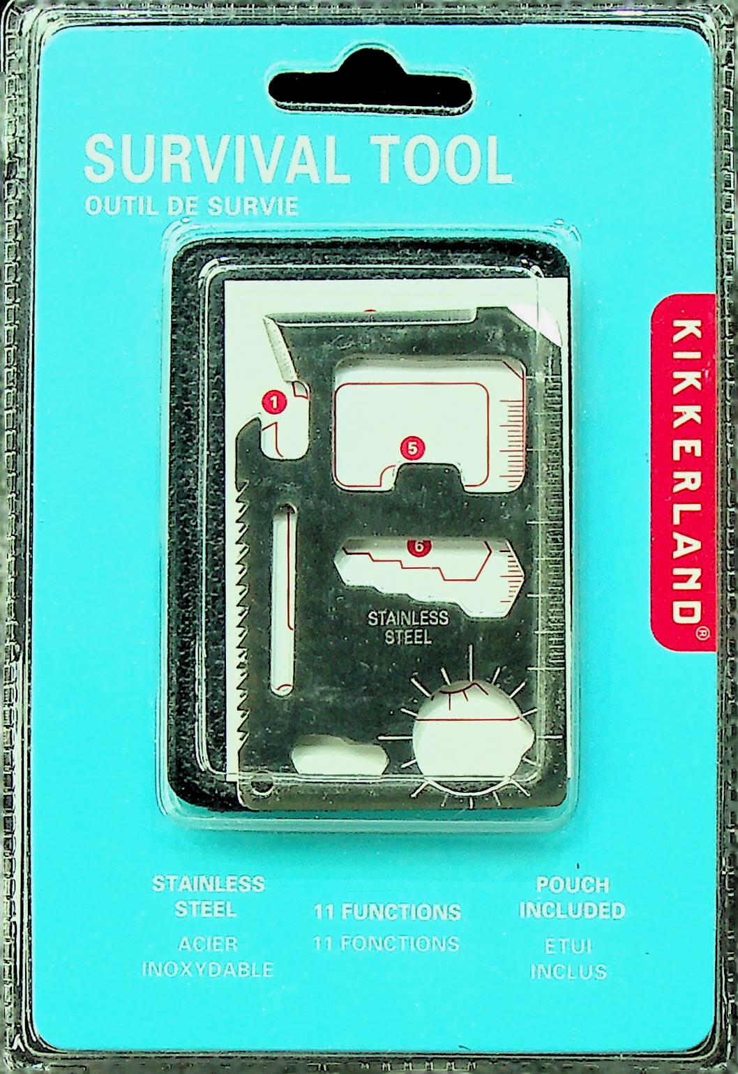 Kikkerland Classic Stainless Steel Survival Tool – 11 functions + pouch – New
