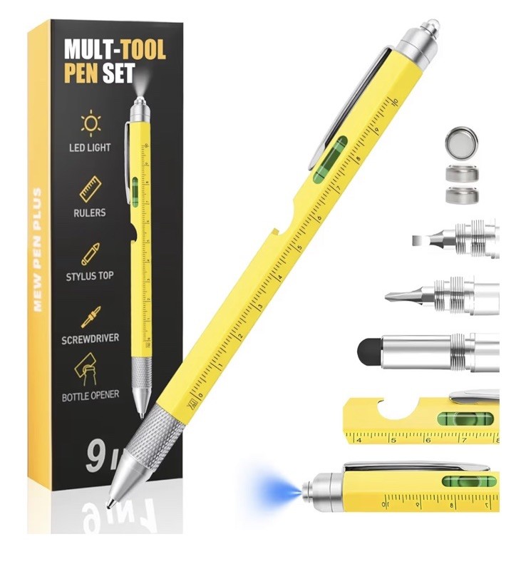 Lot Of 4~ Multi-Tool Pen Set 9 In 1 ~ Perfect Gift For Stocking Stuffers NEW!