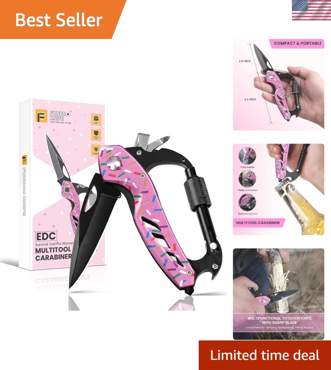 Elegant Stainless Steel Multitool Knife – Compact Gift for Women, Pink Donut