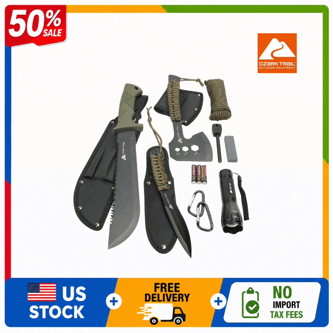 Ozark Trail 12 Piece Camping Tool Set with Flashlight and Machete