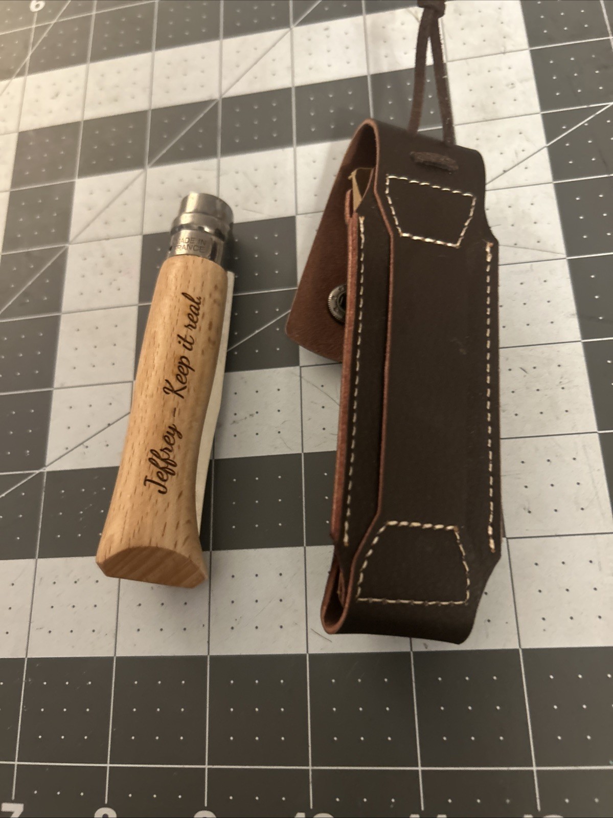 OPINEL No. 08 Stainless Steel With Leather Sheath INOX Number 8 Engraved Handle