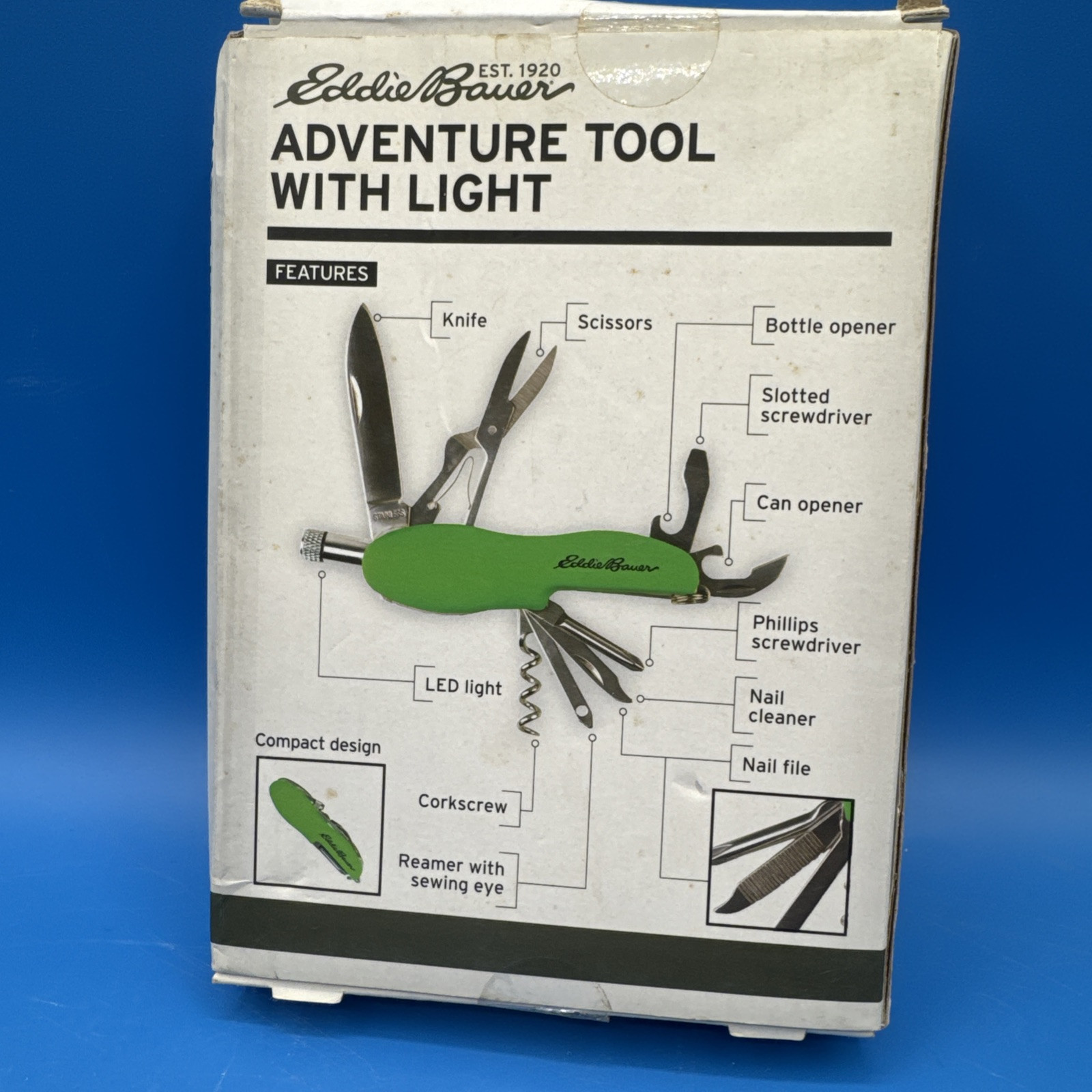 New 11 Function Adventure Knife Tool includes LED Light By Eddie Bauer Red