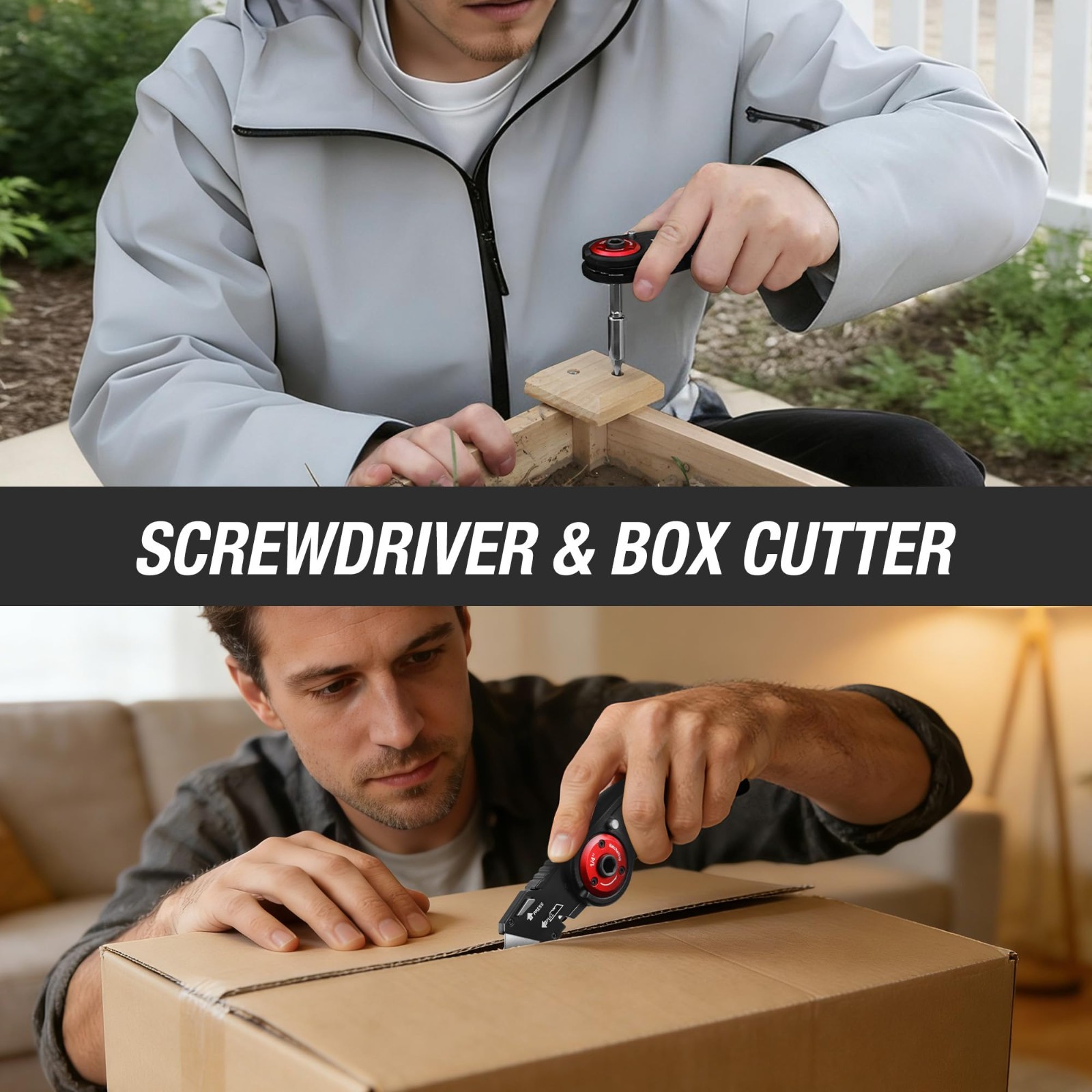 2-in-1 Folding Utility Knife & Ratcheting Screwdriver, Heavy Duty EDC Tool, Quic