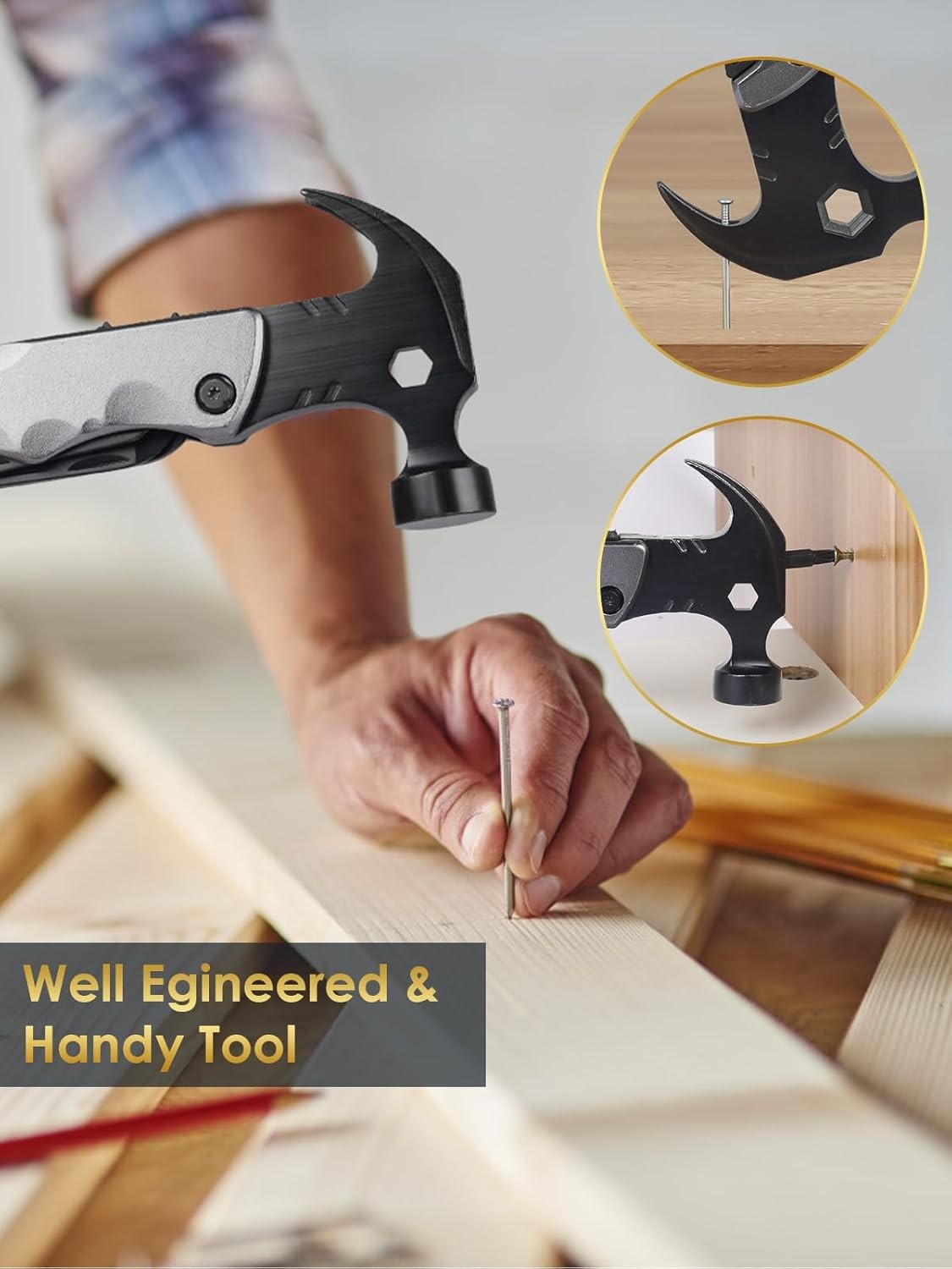 Fathers Day Dad Gifts from Daughter Son Wife, 13 in 1 Hammer Multitool, Cool Cam